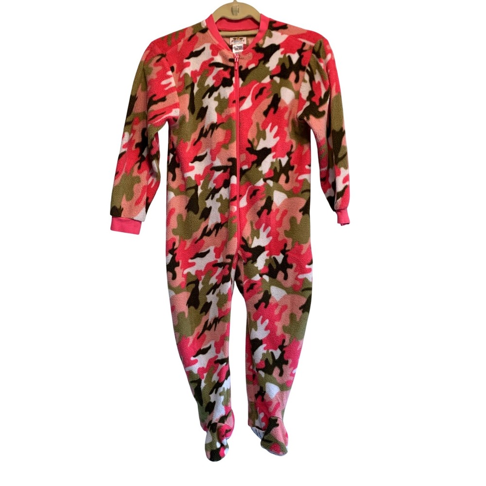Big Feet Pajama Co Footed One Piece Size 7/8 Pink Camo Fleece Sleeper Pajamas